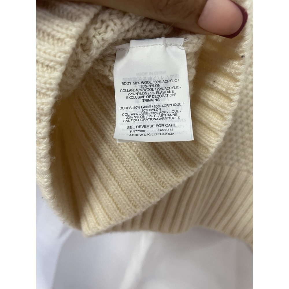 J. Crew Sweater Womens L Ivory Lace Cable Knit Turtleneck Wool Blend - Picture 6 of 6